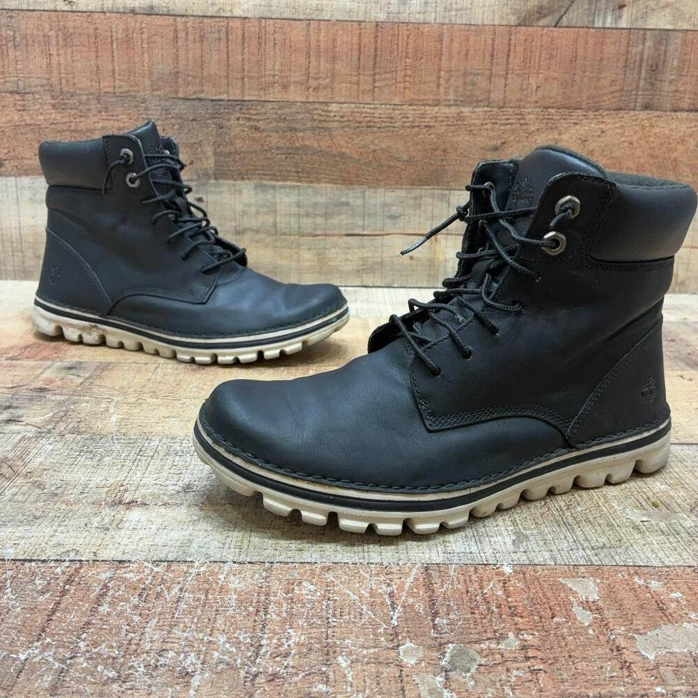 Timberland Boots Womens Size 8.5 39.5 Black Leather Ankle Combat Lace Up A1KN7